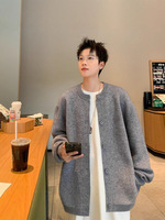 Haut de gamme Style coréen à la mode lâche tricoté Bomber pull hommes hiver doux cireux à manches longues solide colo fourrure avant Logo