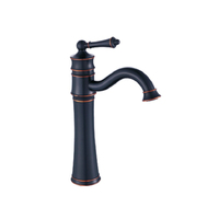 Robinet de pont monotrou en laiton bronze noir de luxe antique Mélangeur d'eau chaude et froide en céramique contemporaine brossée pour robinets de lavabo