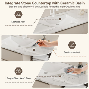 Conjunto de Muebles de Baño con Múltiples Funciones, Mueble Flotante con Lavabo Integrado, Espejo y Gabinete para Inodoro - Product Image 4