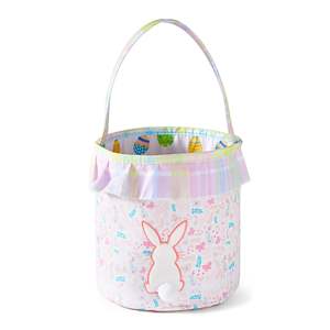 Fournitures, accessoires et décorations pour les fêtes de printemps et de Pâques, panier de Pâques <span class=keywords><strong>en</strong></span> <span class=keywords><strong>toile</strong></span> à volants avec carton à œufs floral, vente <span class=keywords><strong>en</strong></span> gros avec pompon - Product Image 4
