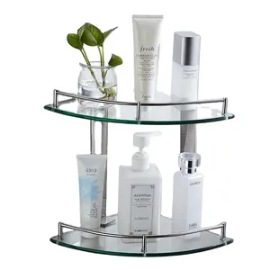 Stainless Steel Wall Mount Single Tier Bathroom Glass Corner Shelf Triangle Glass Shower Shelf Wall Mounted Glass Shelf