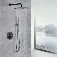 Système de douche à poignée unique de haute qualité noir mat 2 fonctions ensemble de robinet de salle de bain dissimulé en laiton