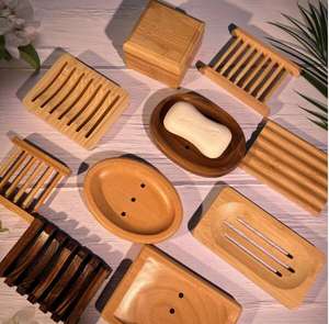 卸売 天然エコフレンドリー ブラック 長方形 キッチン 旅行 シャワー乾燥用 木製石鹸置きボックス トレイホルダー 浴槽用 - Product Image 1