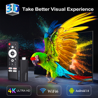 Clé TV intelligente Android 14 4K Ultra HD WiFi 6 Lecteur multimédia HDMI pour le divertissement à domicile