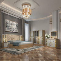 DAVINI Ensemble de meubles de chambre à coucher de luxe avec coiffeuse et armoire de rangement, finition laquée beige brillante et tête de lit éclairée