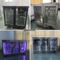 Réfrigérateur de présentation de boissons sous comptoir avec porte vitrée, éclairage LED 3 couleurs et refroidissement par ventilateur, pour boissons et Coca-Cola