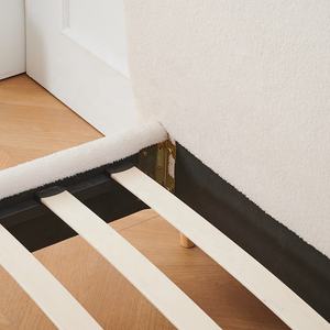 ผ้าหุ้มฐานสีขาวที่มีการออกแบบน้อยที่สุดหุ้มโครงเตียงควีนไซส์คู่พร้อมแผ่นไม้เนื้ออ่อน - Product Image 6