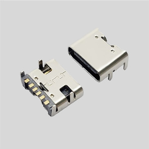 Connecteur USB femelle Type-C 6 broches SMT, courant élevé 3A, montage sur circuit imprimé, coque métallique SPCC, FDX0172A1 - Product Image 1