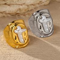 Gehämmerter Breiter Edelstahlring mit Perlen-Kreuz-Design Gold Silber Schmuck