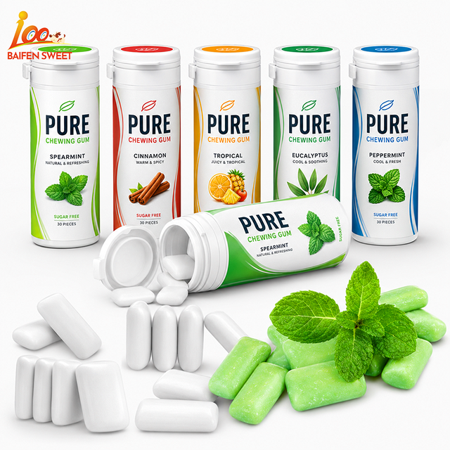 Wholesale Xylitol Chewing Gum Customization Fresh Breath Protect Teeth White Plump Fruit Flavour Sugar Free Mint Chewing Gum