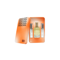 Usine design créatif haut de gamme personnalisé simple boîte d'emballage bouteille de parfum carton orange boîte en fer blanc ensemble