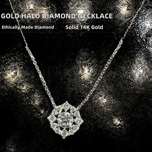 เครื่องประดับ VOAINO Goldstones ทองคำ 14K โรสโกลด์และไวท์โกลด์ เพชรเพาะเลี้ยง 2 กะรัต D VVS IGI รูปทรงดอกไม้ ประดับรอบ สร้อยคอแต่งงานสไตล์วินสตัน - Product Image 2