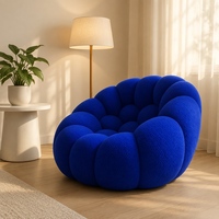 Fauteuil pouf surdimensionné bleu électrique, design moderne, inclinable, confortable, en tissu bouclé, chaise longue nuage, rembourrage en mousse