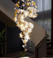 JYLIGHTING Lustre en cristal de style européen personnalisé pour escalier, décoration design, luminaire suspendu en céramique à fleurs pour hall d'hôtel, villa