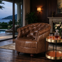 Fauteuil de luxe entièrement en cuir véritable marron, chic, fini à la main, pour salon, hôtel VIP, chambre d'or