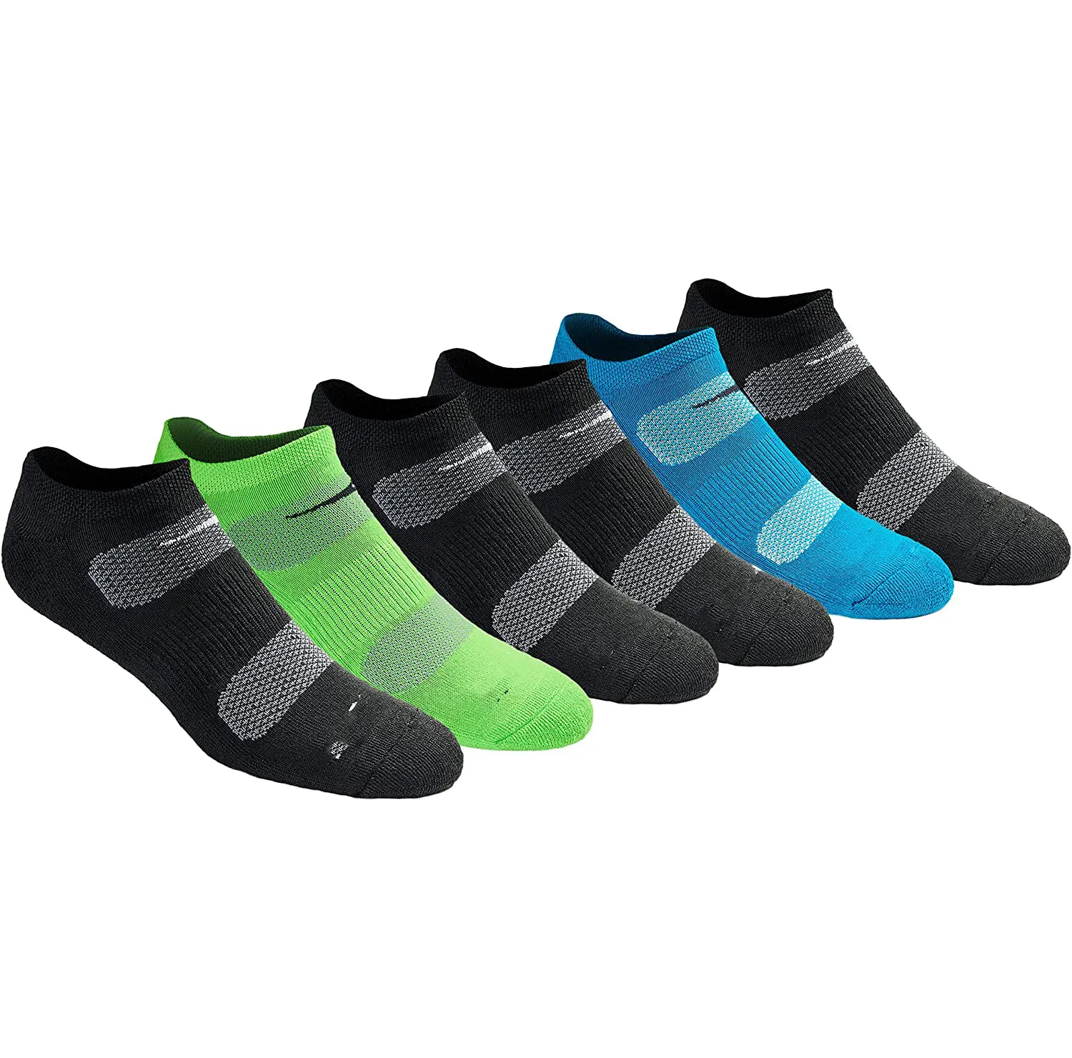 Black Athletic White Basketball Men's Multi-Pack Mesh Ventilating Comfort Fit Performance No-Show Socks