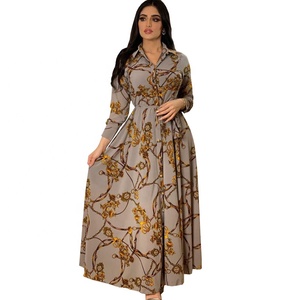 RHG all'ingrosso donne Dubai Tutkish arabo caftano manica lunga Maxi <span class=keywords><strong>vestito</strong></span> <span class=keywords><strong>etnico</strong></span> abbigliamento islamico fiore stampato Abaya abito musulmano - Product Image 3