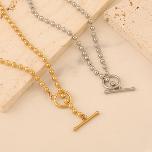 สร้อยคอจี้<span class=keywords><strong>ลูก</strong></span>ปัดทอง 18K ดีไซน์เก๋ ทันสมัย พร้อมตัวล็อกแบบ OT  วัสดุสแตนเลสสตีลสีทอง/สีเงิน  เครื่องประดับผู้หญิงสไตล์มินิมอล - Product Image 3