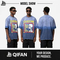 T-shirt graphique personnalisé pour homme, style streetwear, coupe oversize, épaules tombantes, tissu épais, effet délavé vintage