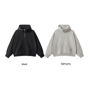 High Quality Men's Oversized Cotton <b>Sweatshirt</b> Quarter Zip Casual Hoodie Thick Blank Streetwear OEM Hooded Collar for Autumn - Product Image 5