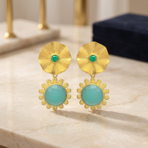 Pendientes Colgantes de Latón Chapado en Oro con Piedra Preciosa de Calcedonia Acuática, Hechos a Mano, Estilo Étnico, Unisex/Femeninos, Regalo para Fiestas - Product Image 2
