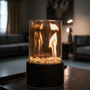 Petit poêle de chauffage portable d'intérieur en acier Barre ronde en verre Atmosphère Lumière Cheminée à alcool de bureau - Product Image 3