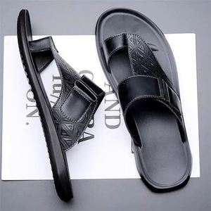 Wholesale High Quality Genuine Leather Men's Walking Shoes Custom Casual Style Comfortable Non-<b>Slip</b> Spring Summer <b>Slides</b> - Product Image 2