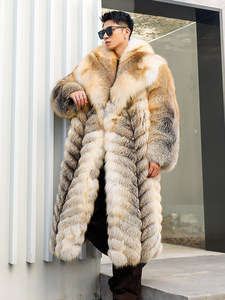Cappotto Lungo in Vera Pelliccia di Volpe Rossa per <span class=keywords><strong>Uomo</strong></span>, Giacca Invernale di Lusso <span class=keywords><strong>con</strong></span> Collo Grande, Spessa e Calda - Product Image 4