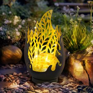 Solar Flame Light Solar Powered <b>Lantern</b> Automatic Sensor Garden Statue Light 600mAh Battery Metal Flame Lamp for Outdoor Garden - Product Image 1