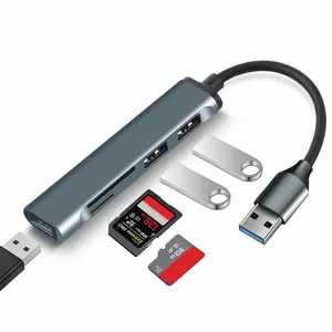 5 En 1 USB 3,0 Hub Ultra-Slim Data USB Splitter con ranura para lector de tarjetas TF SD para MacBook Laptop Surface Pro PS4 Drive Flash Drive