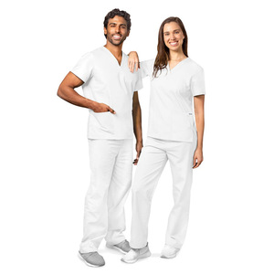 Women's <b>Scrub</b> Suit Set White V-Neck Short Sleeve Moisture Wicking Hospital Uniforms - Product Image 1