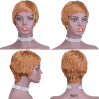 Perruque de cheveux naturels coupe Pixie pour femmes, coupe au carré, sans dentelle, courts, 3 pièces, HC03-QT