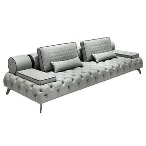 manufacturer custom modern simple marenco gray leather chesterfield sofas set studio double sofa bed furniture