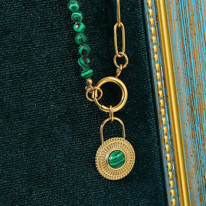 Nouveau Ternir Livraison Peut Porter Quand Montrer PVD Plaqué Lien Chaîne Écluse Ronde Malachite Collier Pour Les Filles - Product Image 4