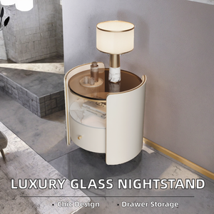 Modern Luxury Solid Wood <strong>Circular</strong> <strong>Bedside</strong> <strong>Table</strong> with Storage for Home Bedroom Furniture or Hotel Use - Product Image 2