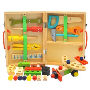 2024 Children's educational toys - Wooden repair disassembly assembly nut insertion hand-held toolbox