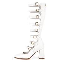 Bottes montantes au genou à lanières à boucle pour femmes talon bloc chaussures de fête gothiques Mary Jane