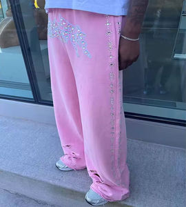 Custom Rhinestone Baggy Sweatpants Cotton Sun Faded Street Style Distressed <b>Track</b> Sweat <b>Pants</b> - Product Image 5