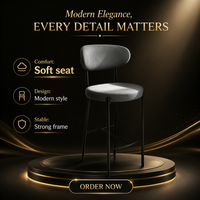 Tabouret de bar rembourré en gros avec pieds en métal noir, chaise de comptoir moderne pour hôtel, restaurant, café, projet commercial extérieur