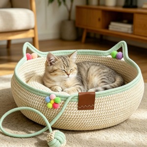 Rattan <b>Cat</b> Nest <b>Cat</b> <b>Scratch</b> <b>Board</b> Four Seasons All-In-One Hand Woven Washable <b>Scratch</b>-Resistant Cotton Rope Pet Nest - Product Image 1