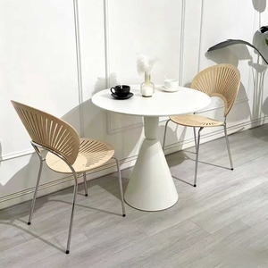Cream Style <b>Small</b> <b>Round</b> Rock Plate <b>Dining</b> <b>Table</b> Set, Modern Leisure Reception Negotiation <b>Table</b> for <b>Small</b> Apartment - Product Image 6