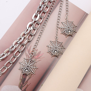 โซ่คล้องกางเกงแบบสองชั้น ลายใยแมงมุม จี้เงินทิเบต โซ่คาดเอวสำหรับทุกเพศ สไตล์ฮิปฮอป เครื่องประดับลำลอง - Product Image 4