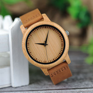 Quickshipment <span class=keywords><strong>BOBO</strong></span> BIRD Reloj informal <span class=keywords><strong>de</strong></span> madera <span class=keywords><strong>de</strong></span> bambú con correa <span class=keywords><strong>de</strong></span> cuero - Product Image 2