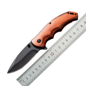 مقبض خشبي بشفرة أكسيد أسود خارجي مع مشبك حزام سكاكين للدفاع عن النفس نصل قابل للطي سكين جيب للتخييم - Product Image 4