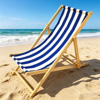 Chaise de plage pliante minimaliste en bois d'acacia de haute qualité avec tissu rayé bleu marine imperméable, portable pour l'extérieur, la chambre et la salle à manger