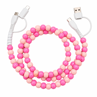 Câble USB multifonction 4-en-1 en gros, chargeur de téléphone perlé rose, accessoires de mode, cordon de voiture, charge rapide, cadeau, Type C pour iPhone