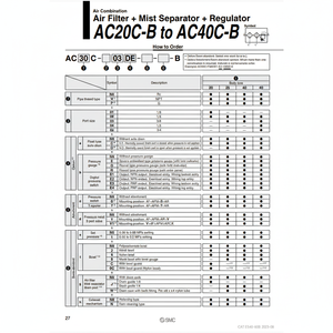 การรวมกันของลม AC30C-02E1-B ชิ้นส่วนนิวเมติก SMC - Product Image 1