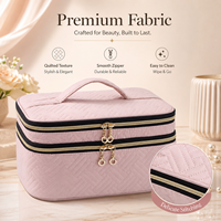Trousse de Maquillage de Luxe en Cuir PU Double Couche Grande Capacité, Étui de Voyage Marron pour Cosmétiques avec Poignée et Fermeture Éclair
