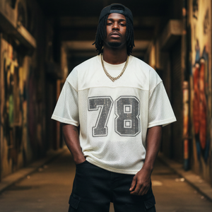 TKAN483 Custom Drop Shoulder Fashion Streetwear <b>Printing</b> Oversized <b>Mesh</b> Football T Shirt Summer Heavyweight T-Shirt for Men - Product Image 2