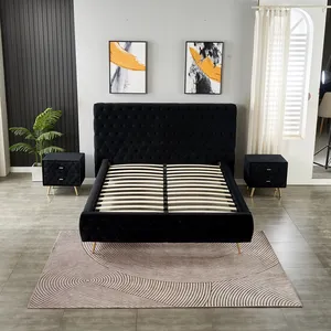 Mobilier moderne pour chambre à coucher lit double noir de luxe avec boutons creux lit de beauté capitonné cadre de lit queen king size